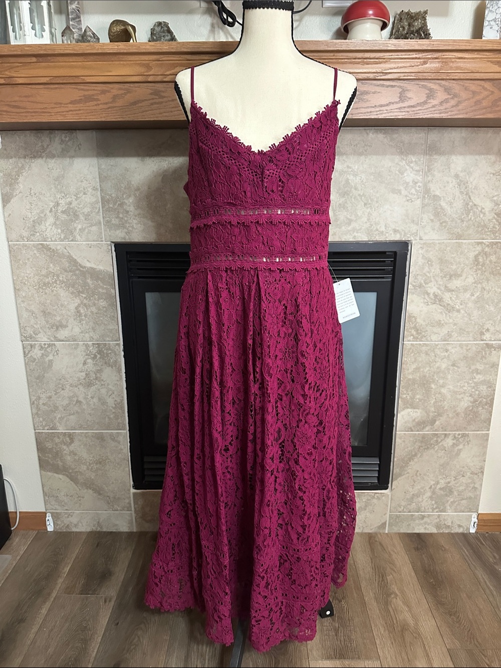NSR Boho Magenta Lace Cut Out Spaghetti Strap Formal Midi Dress Size XL